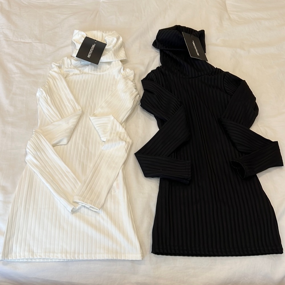 Bundle of two Pretty Little Thing size 0 Rheta ribbed turtle neck tops